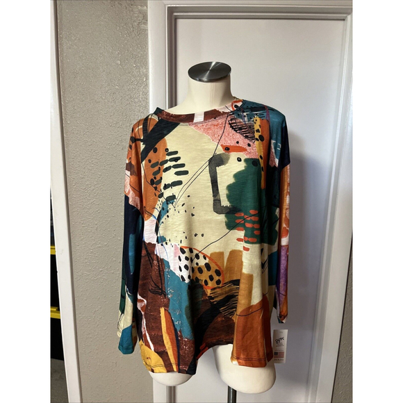 NWT Women’s Blouse Abstract By Jess And Jane Raglan Sleeve Colorful - Picture 1 of 13